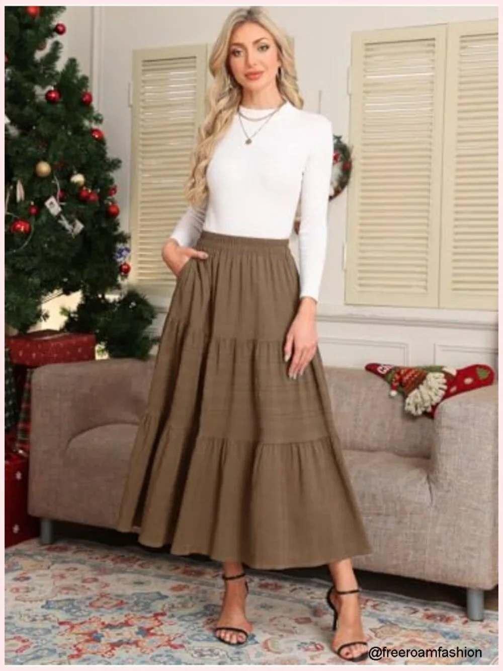 High Waisted A-Line Maxi Skirt with Pockets - Lightweight Flowy Tiered